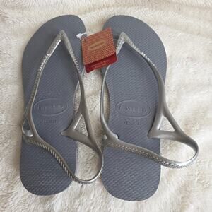 HAVAIANAS LUNA Steel Gra NEW Slim THONGS FLIP FLOPS Sandals Back Strap‎ 11/12 W